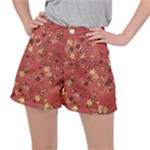 Gold and Rust Floral Print Ripstop Shorts