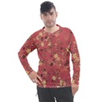 Gold and Rust Floral Print Men s Pique Long Sleeve Tee