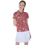 Gold and Rust Floral Print Women s Polo Tee