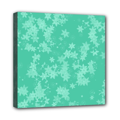 Biscay Green Floral Print Mini Canvas 8  x 8  (Stretched) from ArtsNow.com