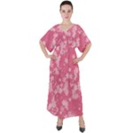 Blush Pink Floral Print V-Neck Boho Style Maxi Dress