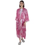 Blush Pink Floral Print Maxi Satin Kimono