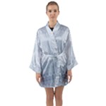 Faded Blue Floral Print Long Sleeve Satin Kimono