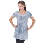 Faded Blue Floral Print Puff Sleeve Tunic Top