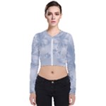 Faded Blue Floral Print Long Sleeve Zip Up Bomber Jacket