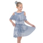 Faded Blue Floral Print Kids  Shoulder Cutout Chiffon Dress