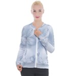 Faded Blue Floral Print Casual Zip Up Jacket