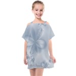 Faded Blue Floral Print Kids  One Piece Chiffon Dress