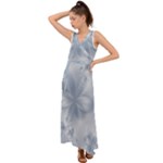 Faded Blue Floral Print V-Neck Chiffon Maxi Dress