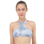 Faded Blue Floral Print High Neck Bikini Top