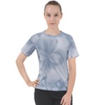 Faded Blue Floral Print Women s Sport Raglan Tee