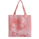 Pastel Coral Floral Print Zipper Grocery Tote Bag