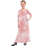 Pastel Coral Floral Print Kids  Quarter Sleeve Maxi Dress