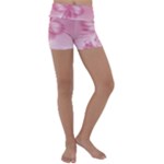 Blush Pink Floral Print Kids  Lightweight Velour Yoga Shorts