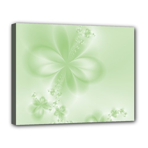 Tea Green Floral Print Canvas 14  x 11  (Stretched) from ArtsNow.com