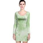 Tea Green Floral Print Long Sleeve Velvet Bodycon Dress
