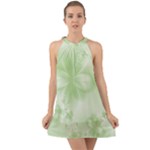 Tea Green Floral Print Halter Tie Back Chiffon Dress