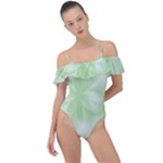 Tea Green Floral Print Frill Detail One Piece Swimsuit