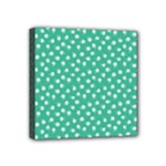 Biscay Green White Floral Print Mini Canvas 4  x 4  (Stretched)