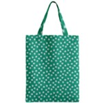 Biscay Green White Floral Print Zipper Classic Tote Bag