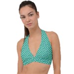 Biscay Green White Floral Print Halter Plunge Bikini Top