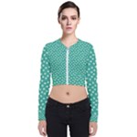 Biscay Green White Floral Print Long Sleeve Zip Up Bomber Jacket