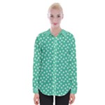 Biscay Green White Floral Print Womens Long Sleeve Shirt