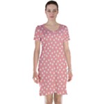 Coral Pink White Floral Print Short Sleeve Nightdress