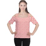 Coral Pink White Floral Print Cutout Shoulder Tee