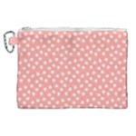 Coral Pink White Floral Print Canvas Cosmetic Bag (XL)