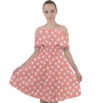 Coral Pink White Floral Print Cut Out Shoulders Chiffon Dress