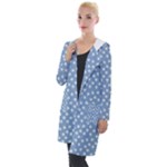 Faded Blue White Floral Print Hooded Pocket Cardigan