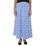 Faded Blue White Floral Print Flared Maxi Skirt