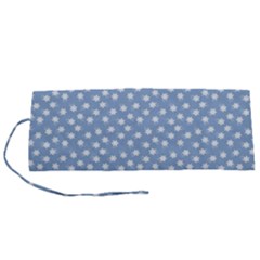 Faded Blue White Floral Print Roll Up Canvas Pencil Holder (S) from ArtsNow.com
