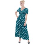 Teal White Floral Print Button Up Short Sleeve Maxi Dress