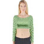 Spring Green White Floral Print Long Sleeve Crop Top