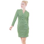 Spring Green White Floral Print Button Long Sleeve Dress