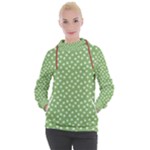 Spring Green White Floral Print Women s Hooded Pullover