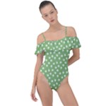 Spring Green White Floral Print Frill Detail One Piece Swimsuit