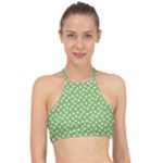 Spring Green White Floral Print Racer Front Bikini Top