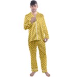 Saffron Yellow White Floral Pattern Men s Long Sleeve Satin Pyjamas Set