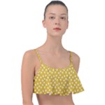 Saffron Yellow White Floral Pattern Frill Bikini Top