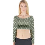 Sage Green White Floral Print Long Sleeve Crop Top