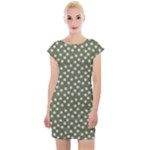 Sage Green White Floral Print Cap Sleeve Bodycon Dress