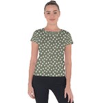 Sage Green White Floral Print Short Sleeve Sports Top 