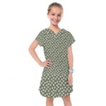 Sage Green White Floral Print Kids  Drop Waist Dress