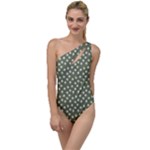 Sage Green White Floral Print To One Side Swimsuit