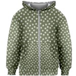 Sage Green White Floral Print Kids  Zipper Hoodie Without Drawstring