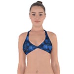 Dark Blue Abstract Pattern Halter Neck Bikini Top