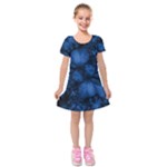 Dark Blue Abstract Pattern Kids  Short Sleeve Velvet Dress